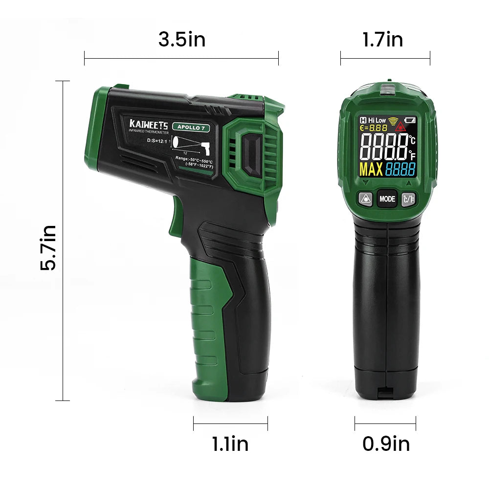 Digital Infrared Thermometer Laser Temperature Meter Non-contact Pyrometer Imager Hygrometer IR Termometro Color LCD Light Alarm